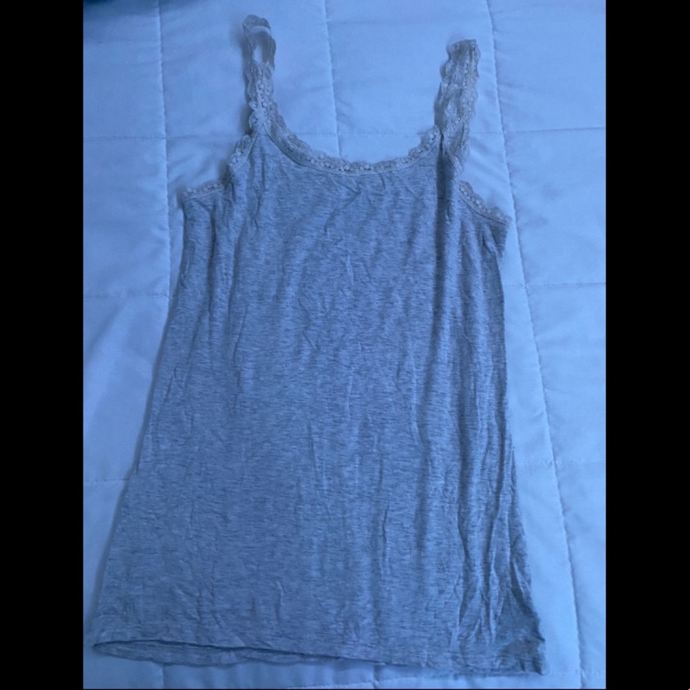 grey tank top with lace edges